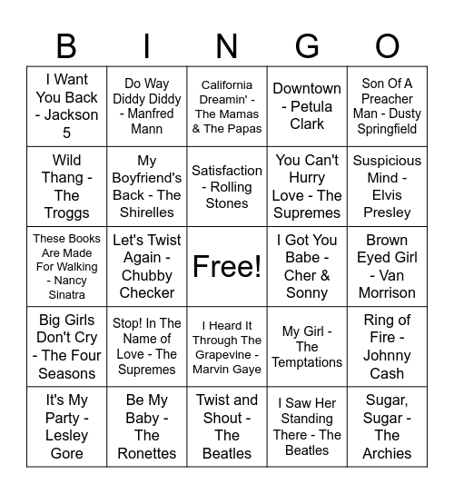The Sixties Bingo Card