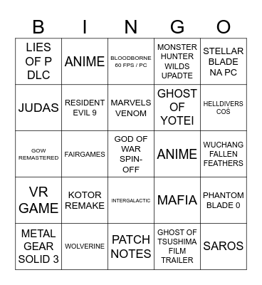 STATE OF PLAY Bingo Card