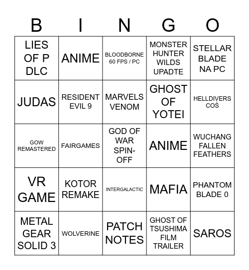 STATE OF PLAY Bingo Card