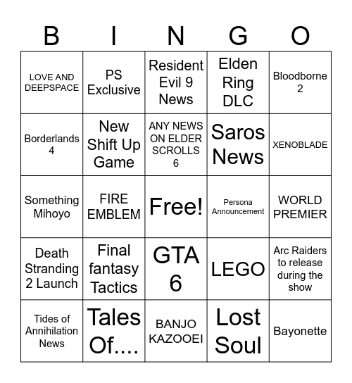 GeoffChella Bingo Card