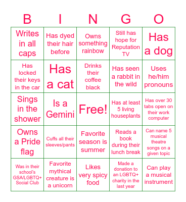 Pride 2025 Bingo Card