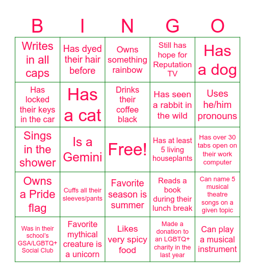 Pride 2025 Bingo Card