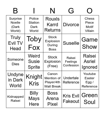 Deltarune Chapter 3 Bingo Card