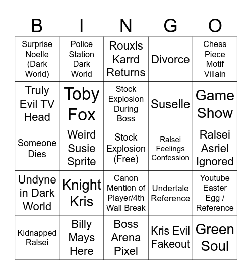 Deltarune Chapter 3 Bingo Card