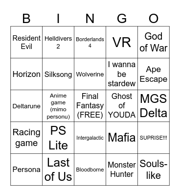 SONY State of play Bingo Card