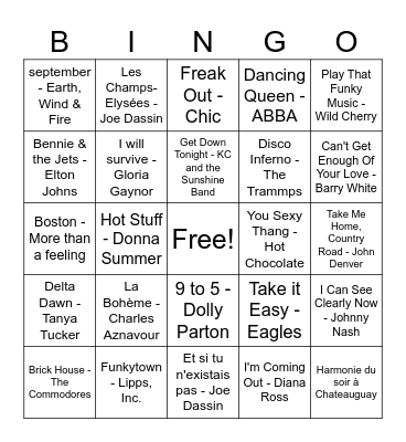 The Seventies Bingo Card