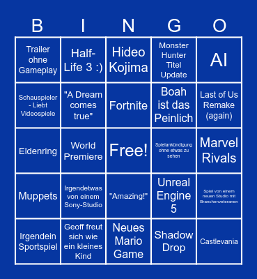Summer Game Fest 2025 Bingo Card