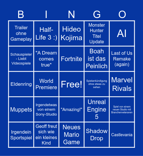 Summer Game Fest 2025 Bingo Card