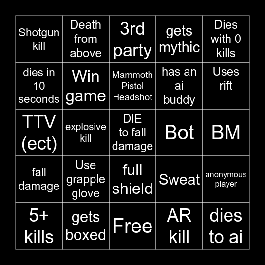 fortnite bingo Card