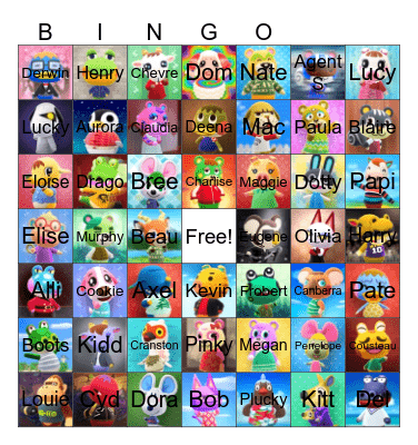 Animal Crossing Villager Hunting Bingo Card