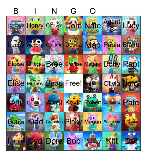 Animal Crossing Villager Hunting Bingo Card