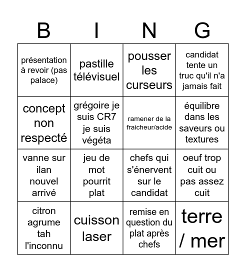 top chef ep 11 Bingo Card