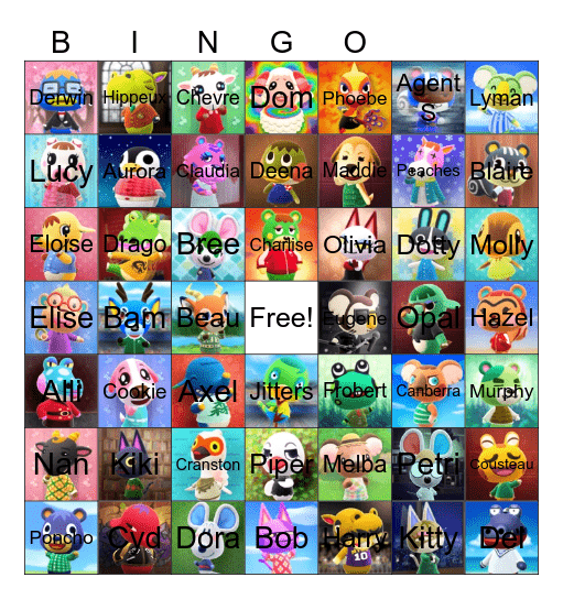 Animal Crossing Villager Hunting Bingo Card