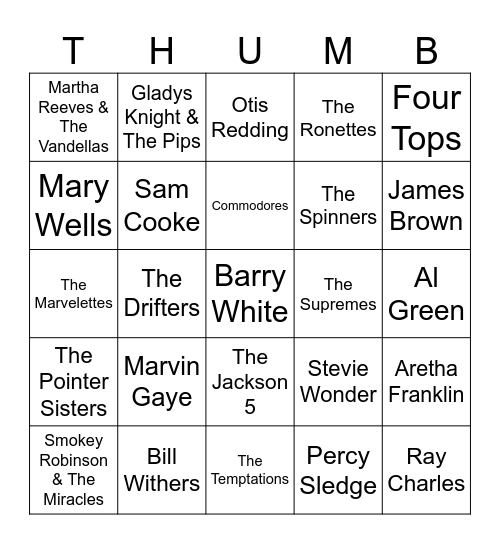 Top 25 Motown Artists Bingo Card