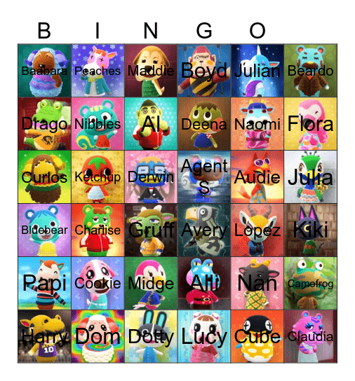 Animal Crossing Villager Hunting Bingo Card