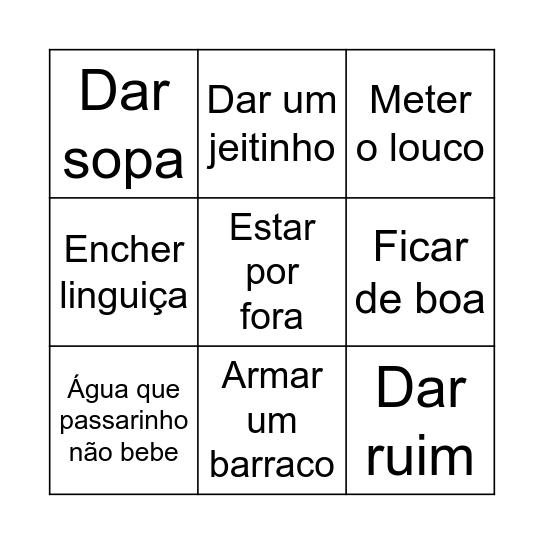 Bingo das expressões idiomáticas Bingo Card