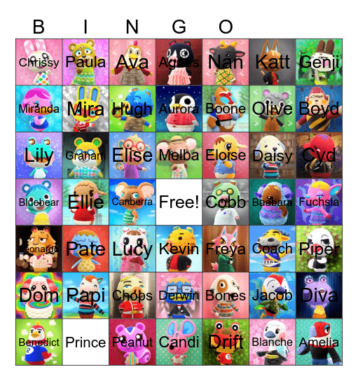 Animal Crossing Villager Hunting Bingo Card
