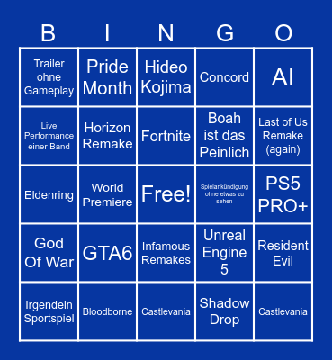 Summer Game Fest 2025 Bingo Card