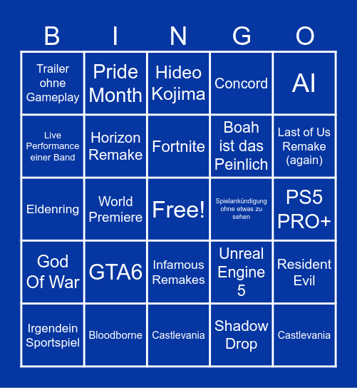 Summer Game Fest 2025 Bingo Card