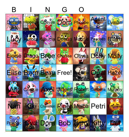 Animal Crossing Villager Hunting Bingo Card