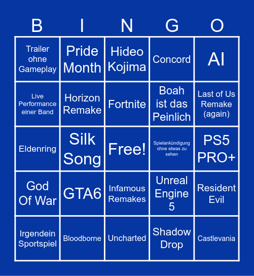Summer Game Fest 2025 Bingo Card