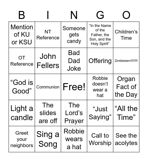 FUMC Worship Bingo Card