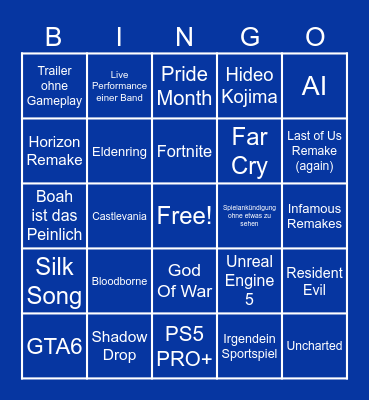 Summer Game Fest 2025 Bingo Card
