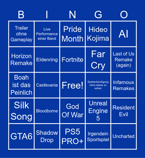 Summer Game Fest 2025 Bingo Card