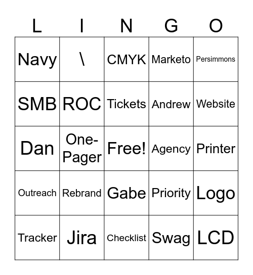 Rebrand Lingo Bingo Card