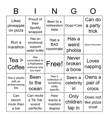 Intern Bingo Card