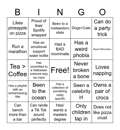 Intern Bingo Card