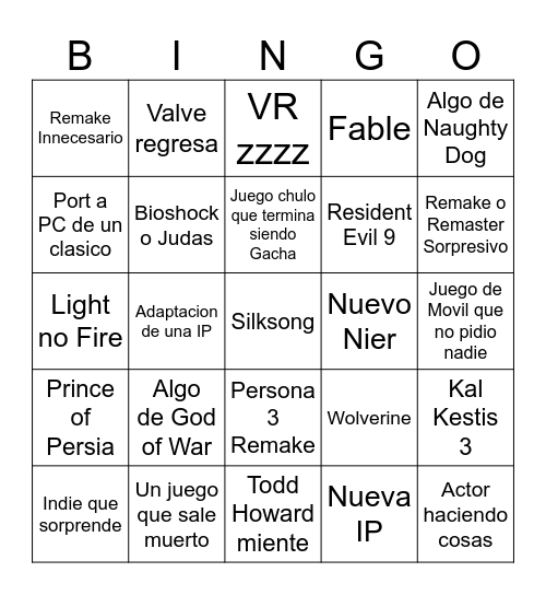 Bingo de NO E3 Bingo Card