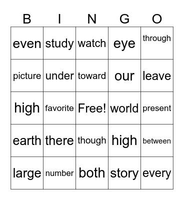Amari's Words Bingo Card