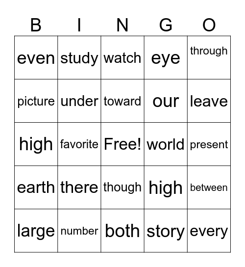 Amari's Words Bingo Card
