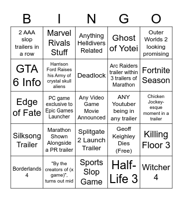 summer games fest Bingo Card
