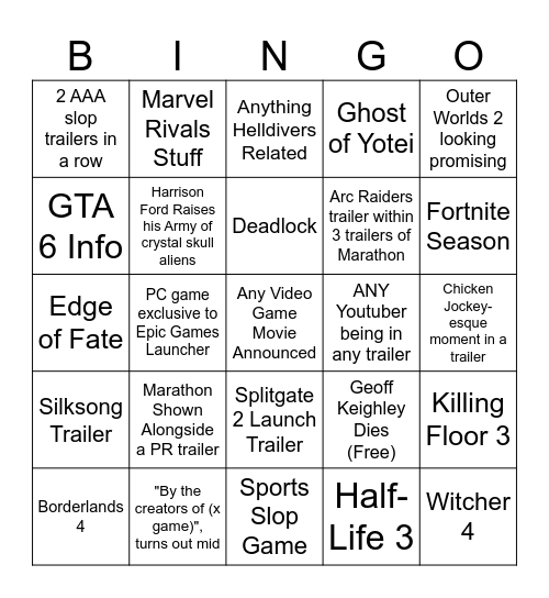 summer games fest Bingo Card
