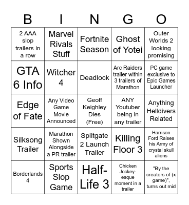 summer games fest Bingo Card