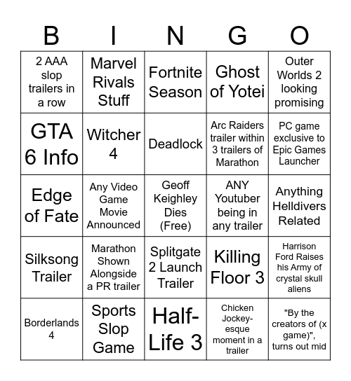 summer games fest Bingo Card