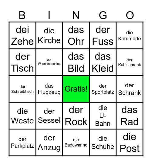 Niemieckie słowa Bingo Card