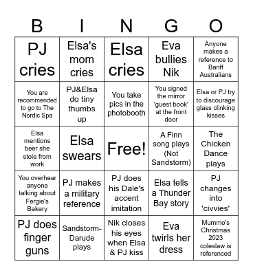 PJ & Elsa Reception Bingo Card