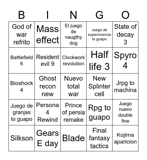E3 Bingo Card