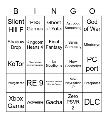 State of Play Bingo Card