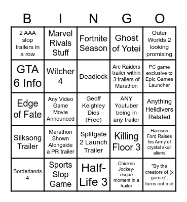 summer games fest Bingo Card