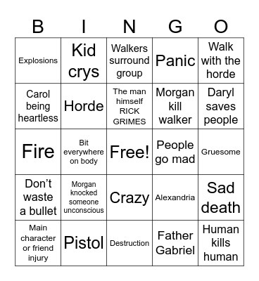Walking dead Bingo Card