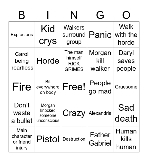 Walking dead Bingo Card