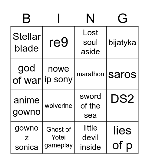 sop Bingo Card