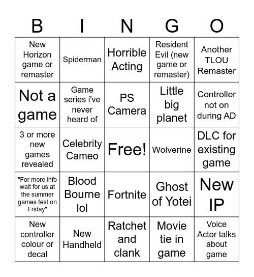 Untitled Bingo Card
