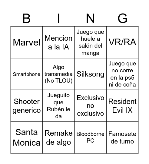 State of play Bingo Card