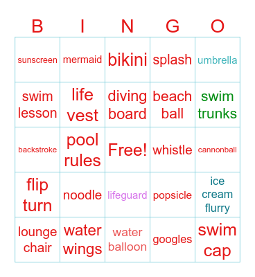 Poolside Bingo Card