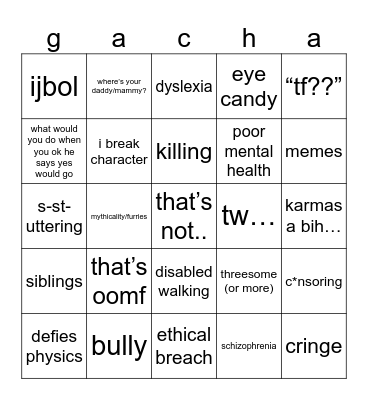 gacha bingo!! Bingo Card